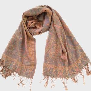 100% Pashmina Scarf Wrap Cream Pink Blue Green Paisley Lightweight Woven